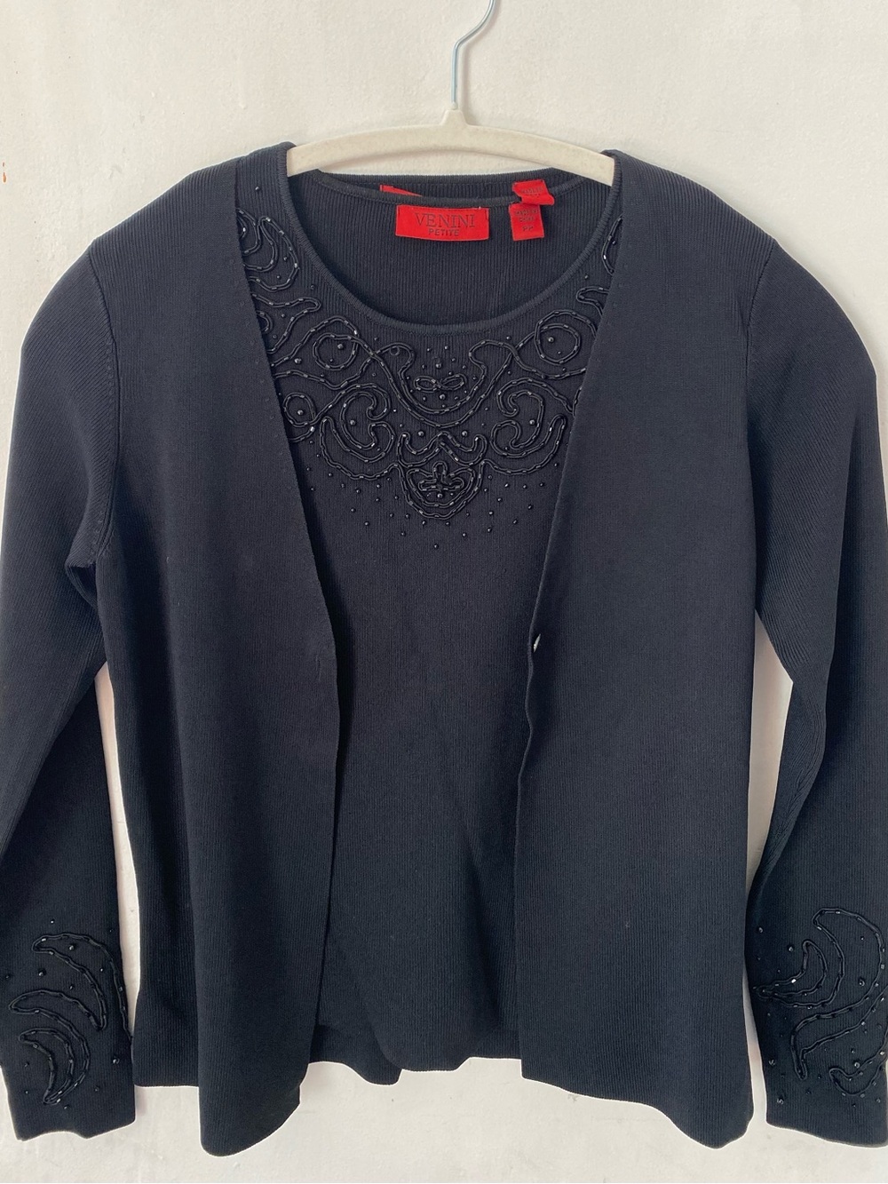 Venini Black Embellished Petite Knit Top size PP